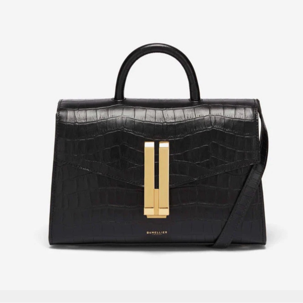 DeMellier Montreal Midi Black Croc-Embossed
